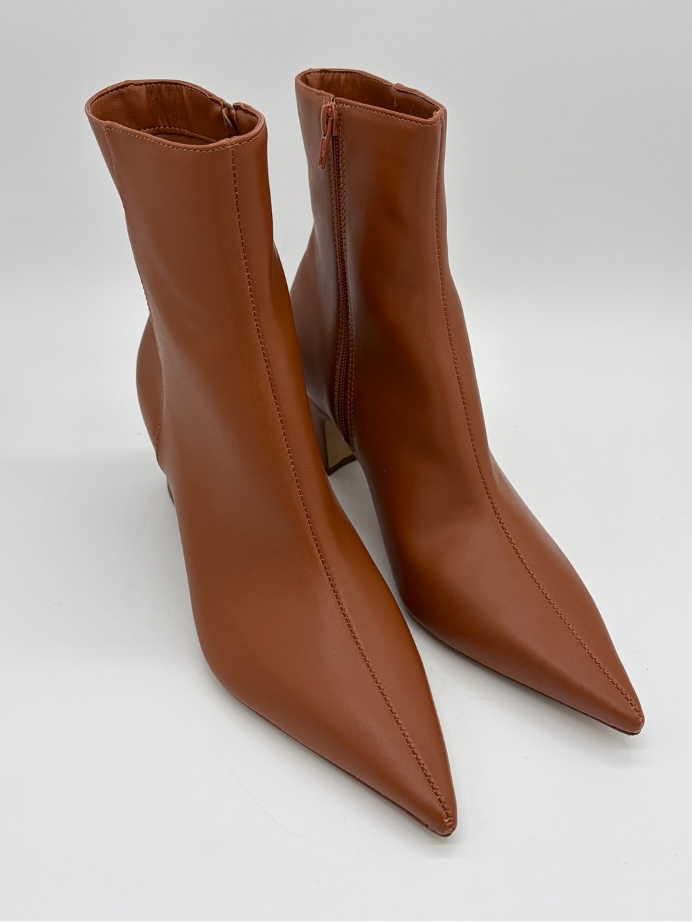 Sleek Pointed Ankle Boots in Cognac Brown Size 8.5B